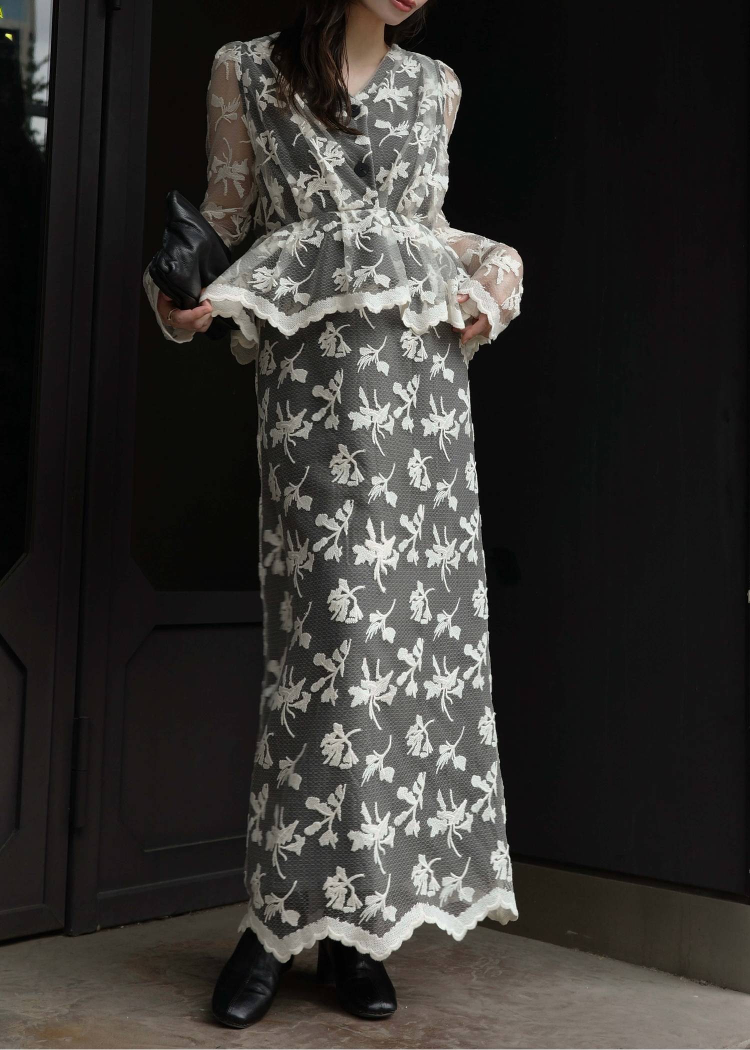 layered lace tuck peplum OP