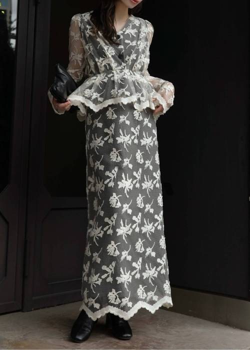 layered lace tuck peplum OP