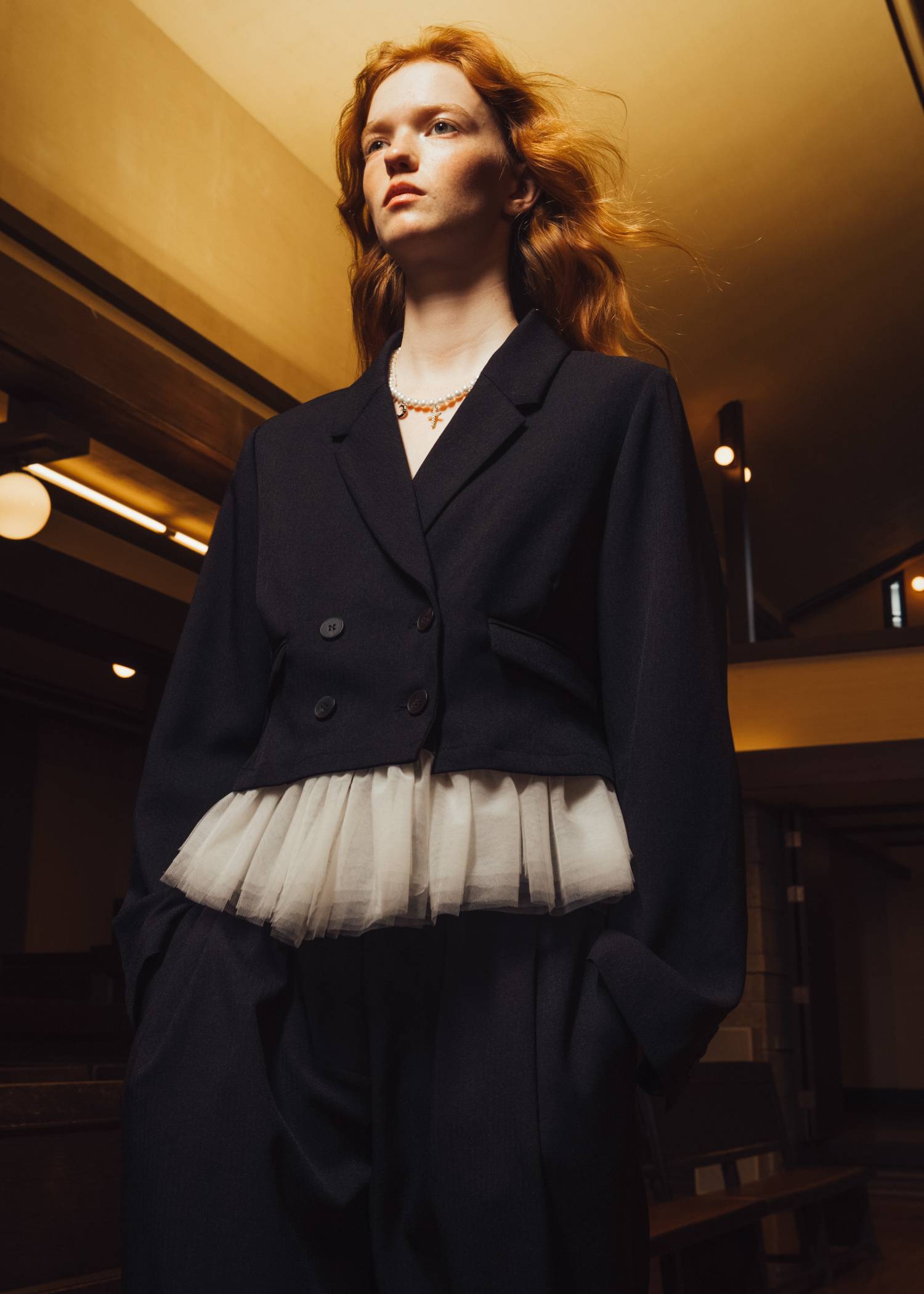 detachable peplum tulle cropped tailored JK