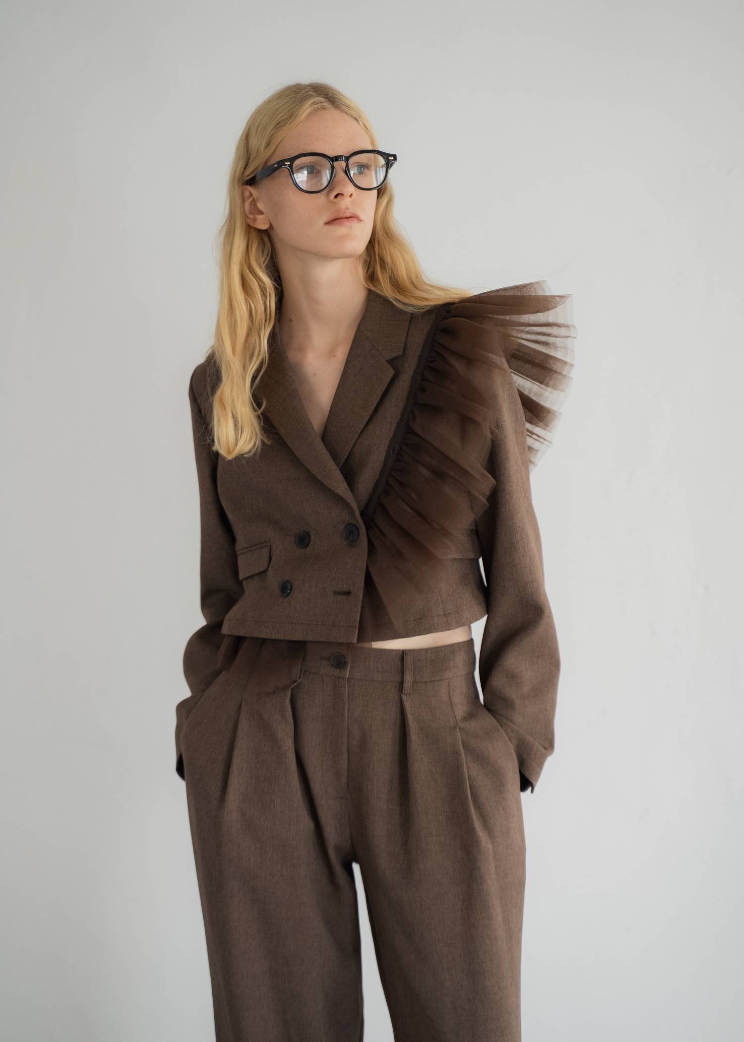 detachable peplum tulle cropped tailored JK