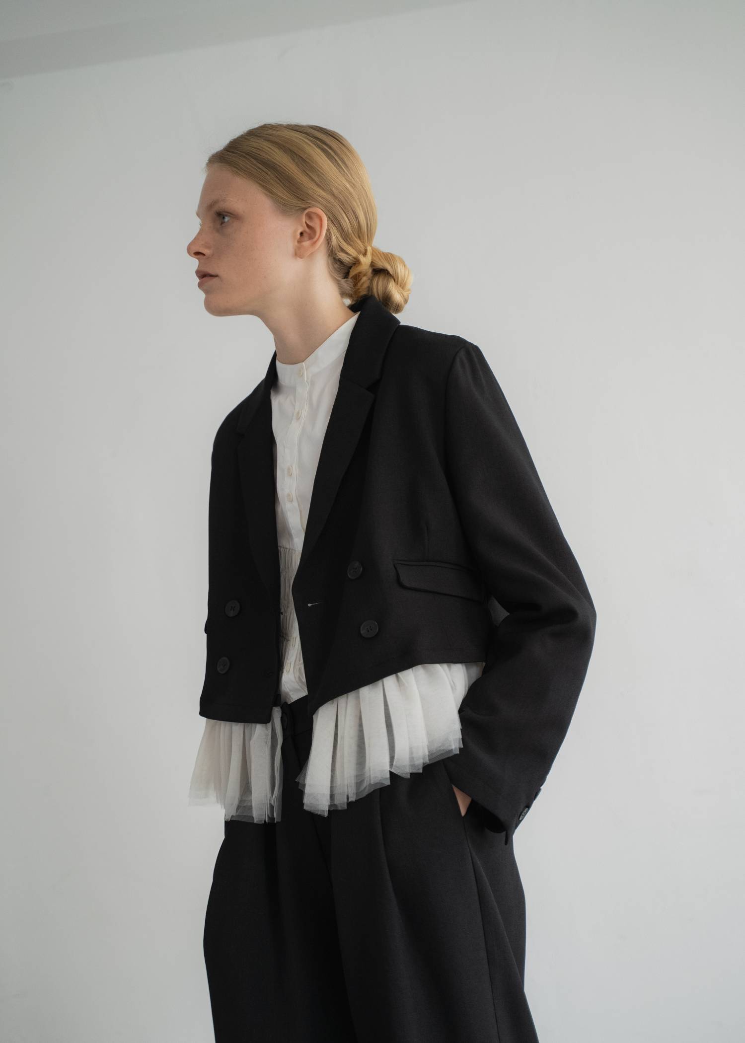 detachable peplum tulle cropped tailored JK