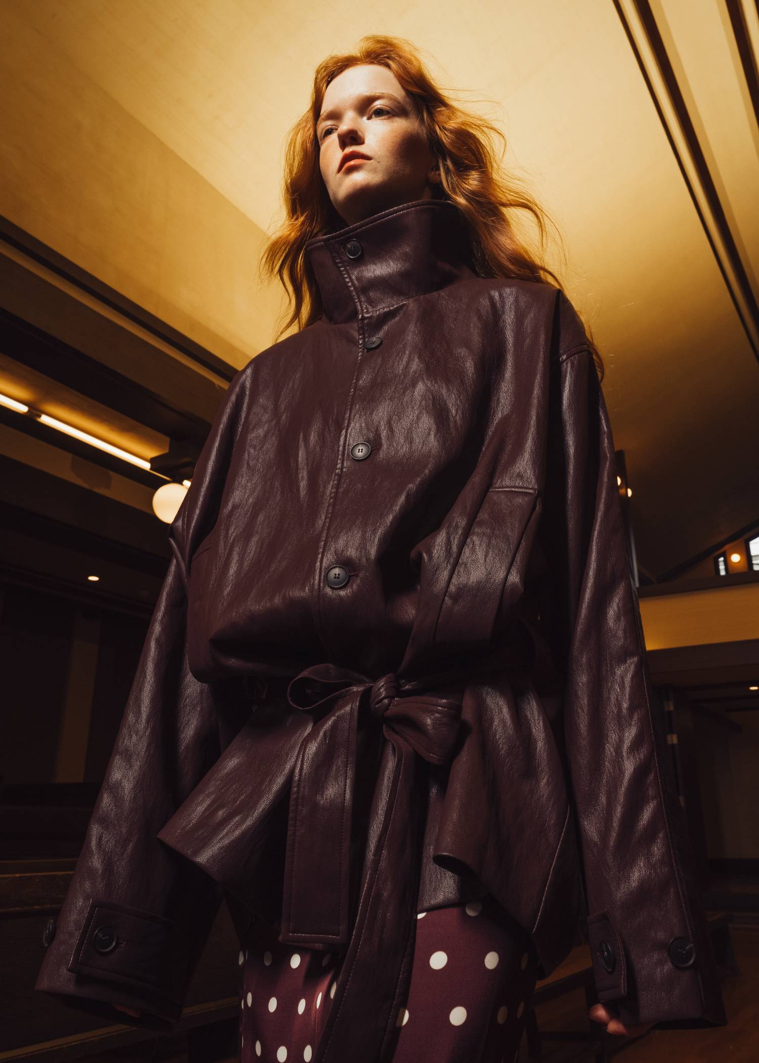stand collar over size synthetic leather JK