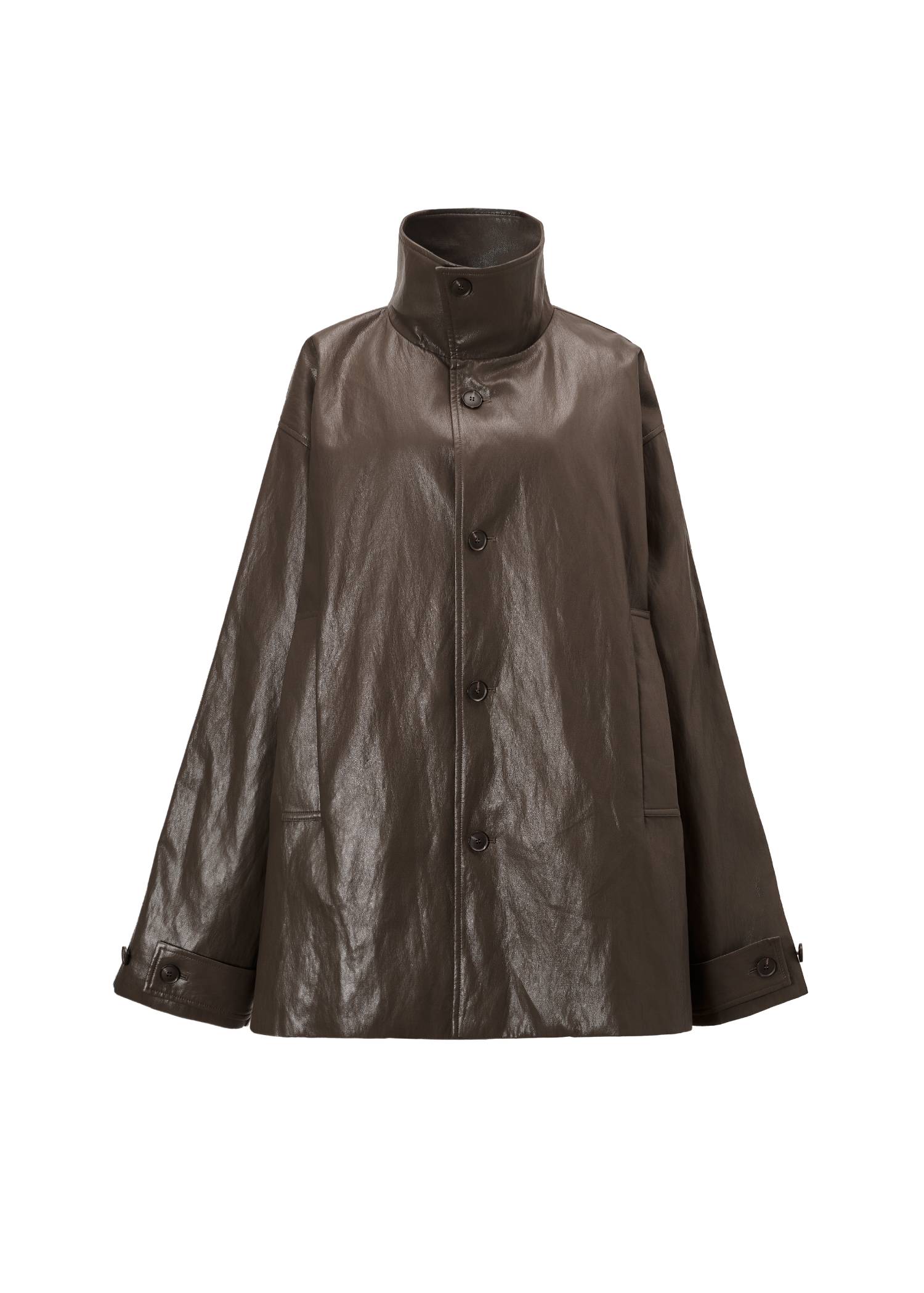 stand collar over size synthetic leather JK