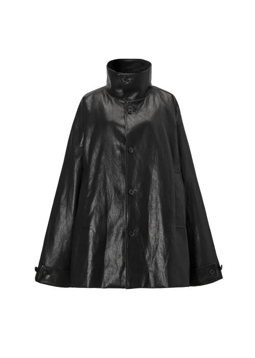stand collar over size synthetic leather JK