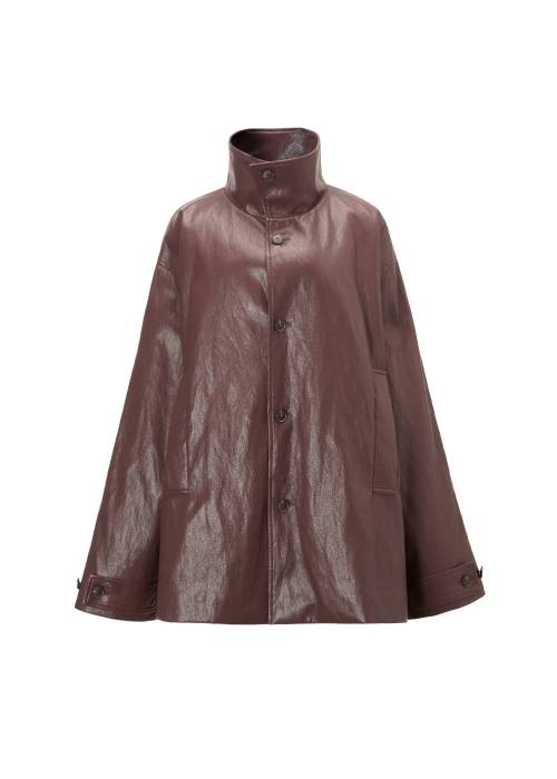 stand collar over size synthetic leather JK