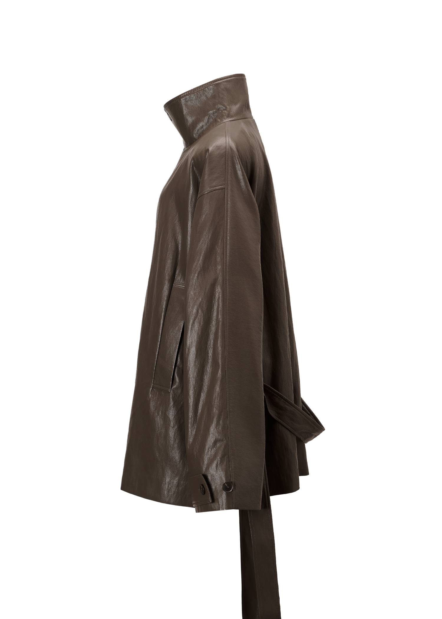 stand collar over size synthetic leather JK