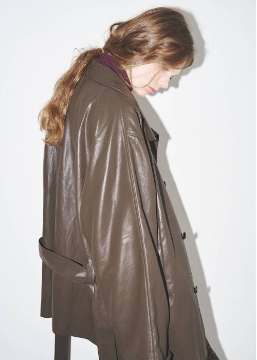 stand collar over size synthetic leather JK