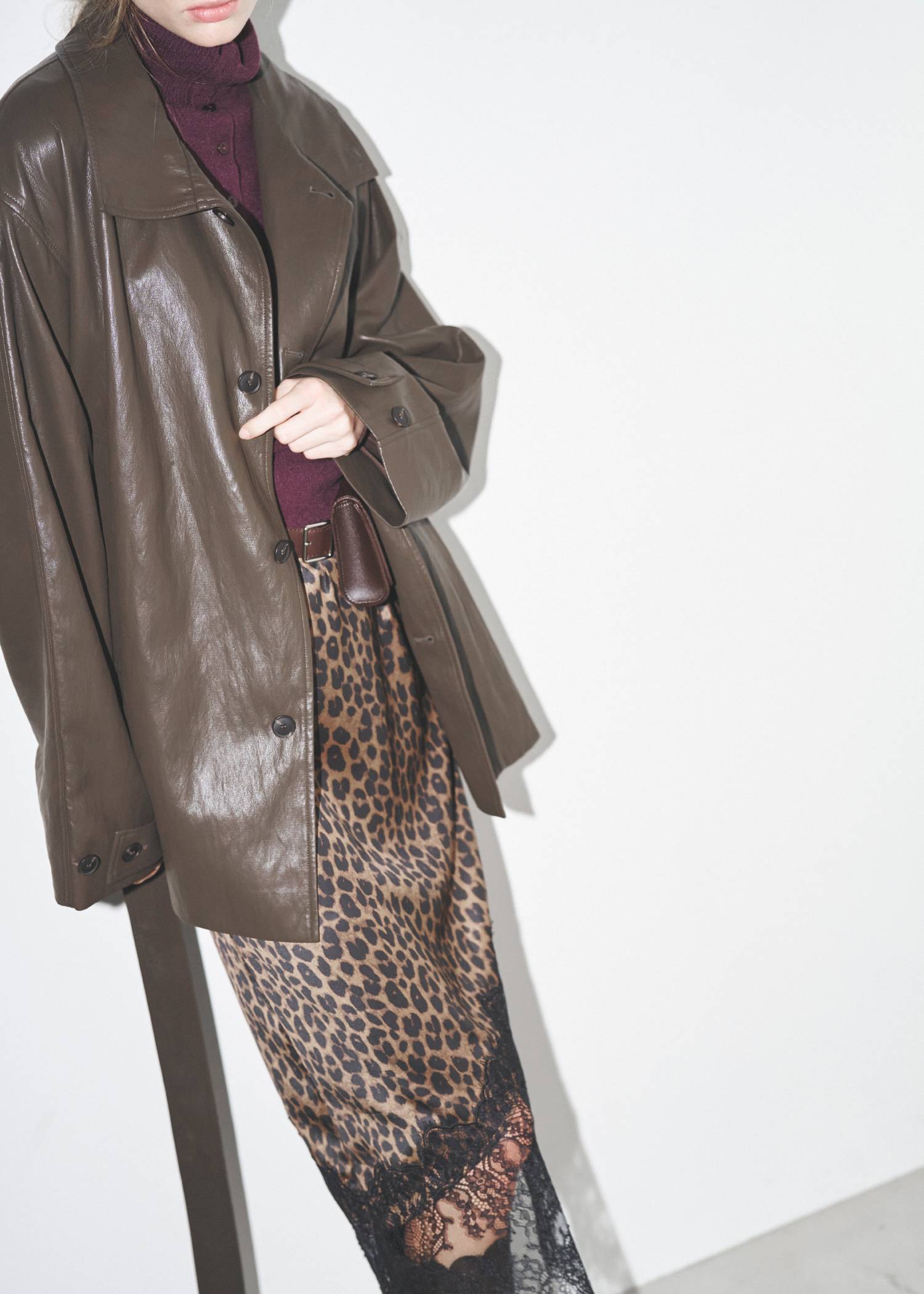 stand collar over size synthetic leather JK