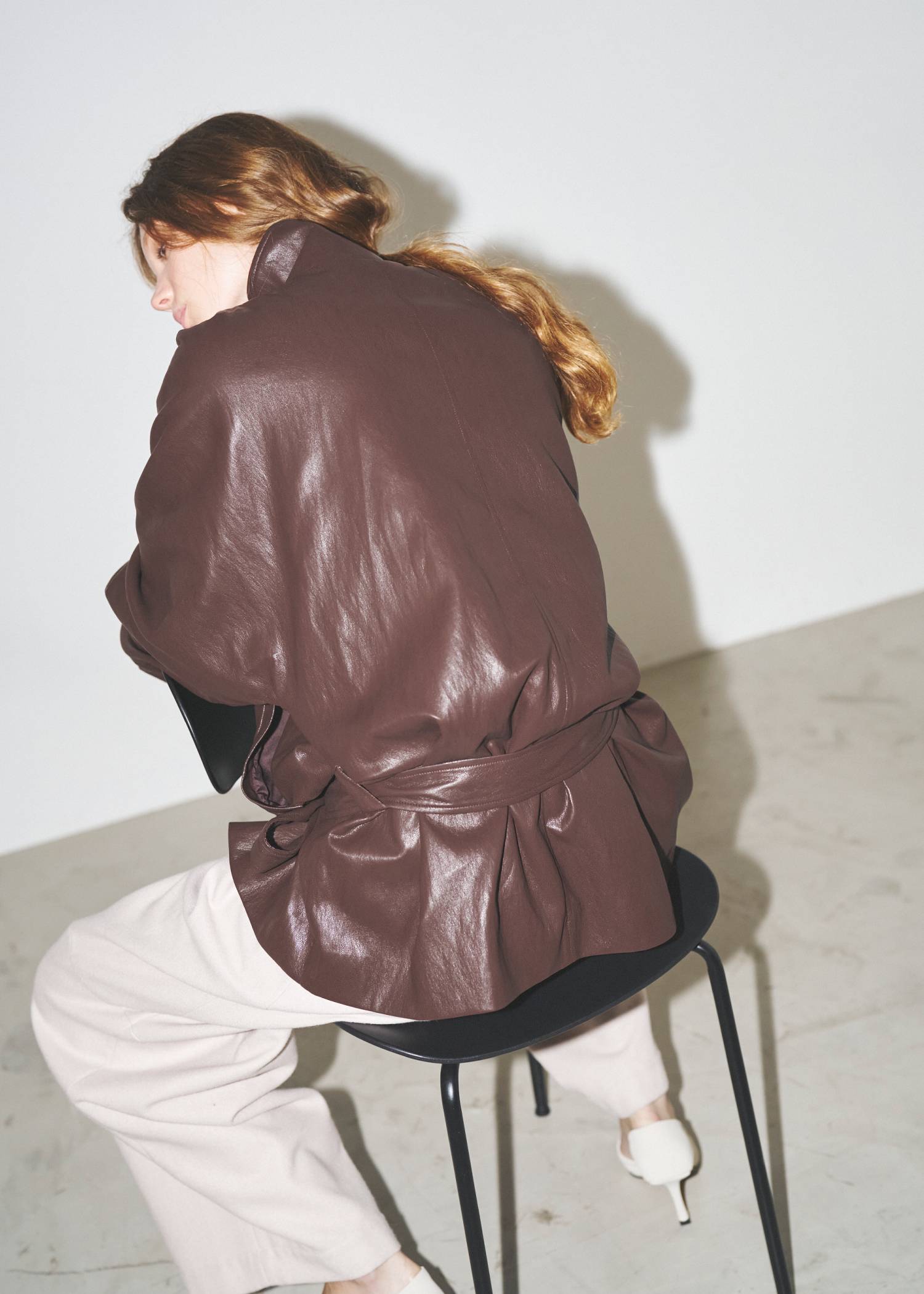 stand collar over size synthetic leather JK