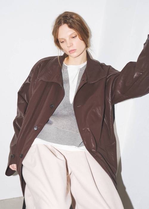 stand collar over size synthetic leather JK