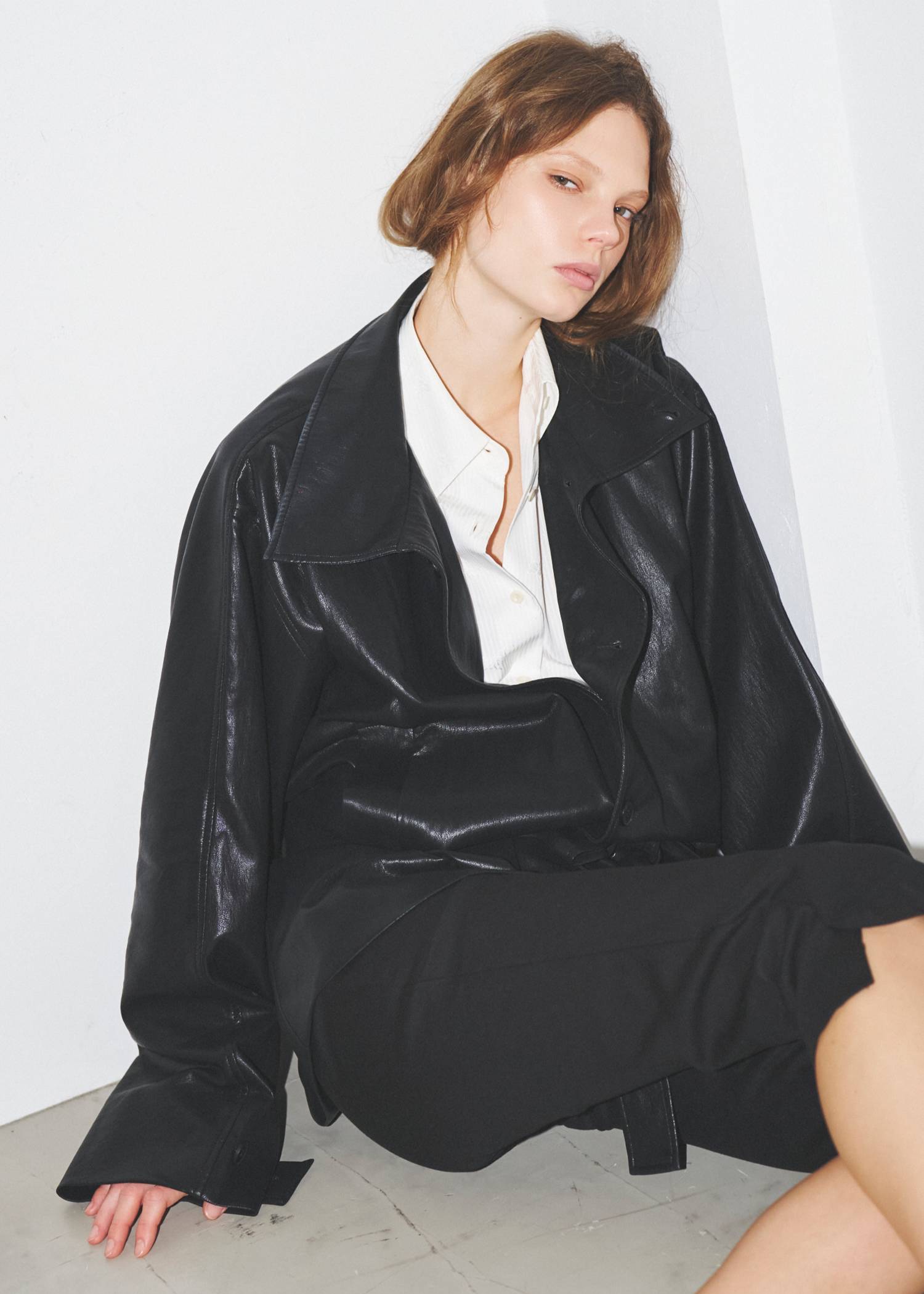 stand collar over size synthetic leather JK