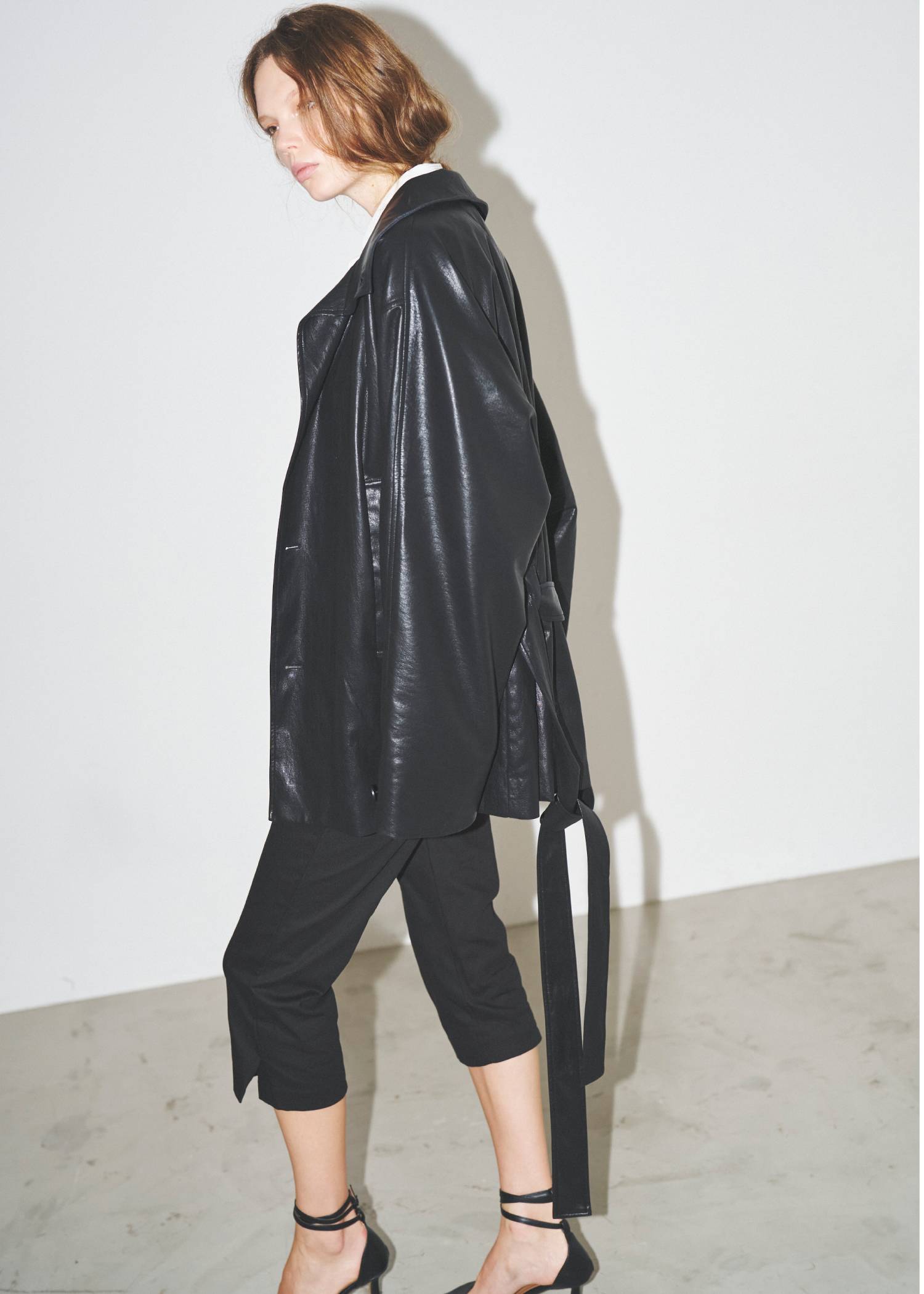 stand collar over size synthetic leather JK
