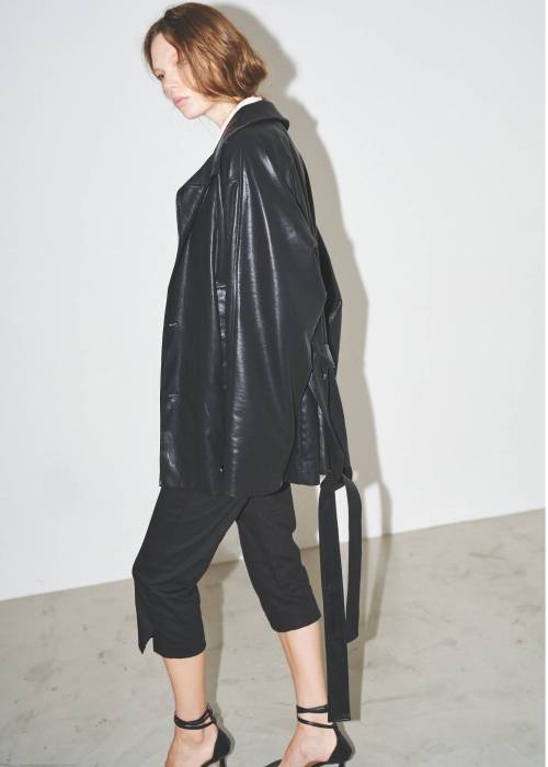 stand collar over size synthetic leather JK