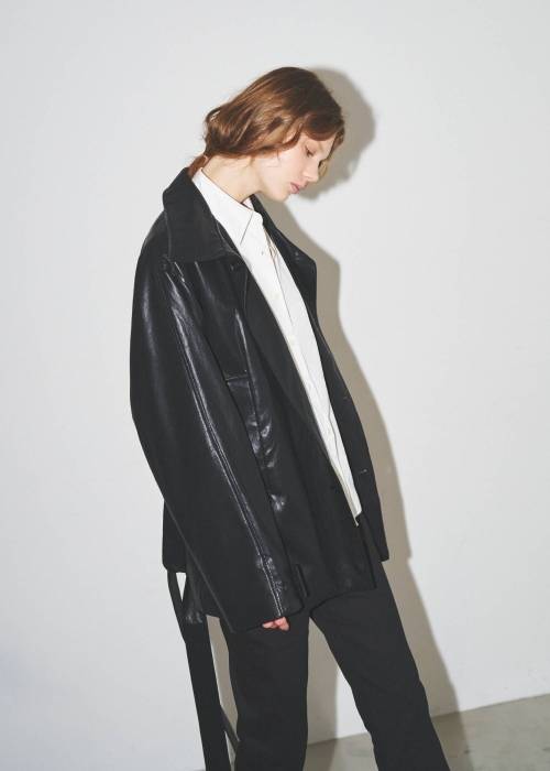 stand collar over size synthetic leather JK