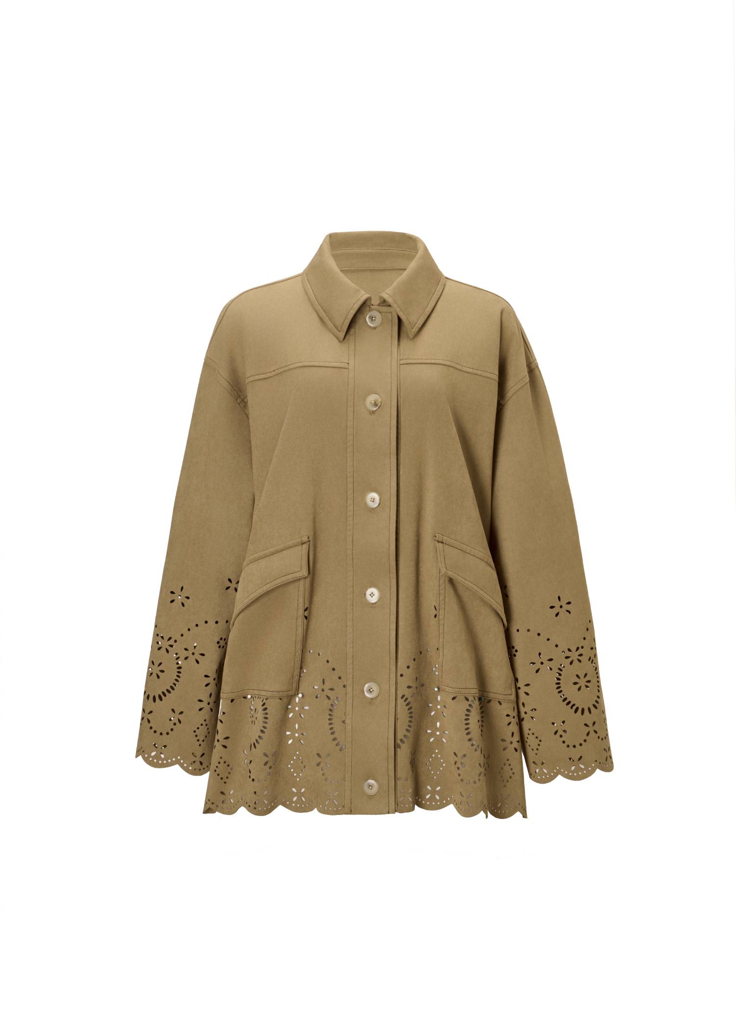 scalloped punch faux suede shirt JK