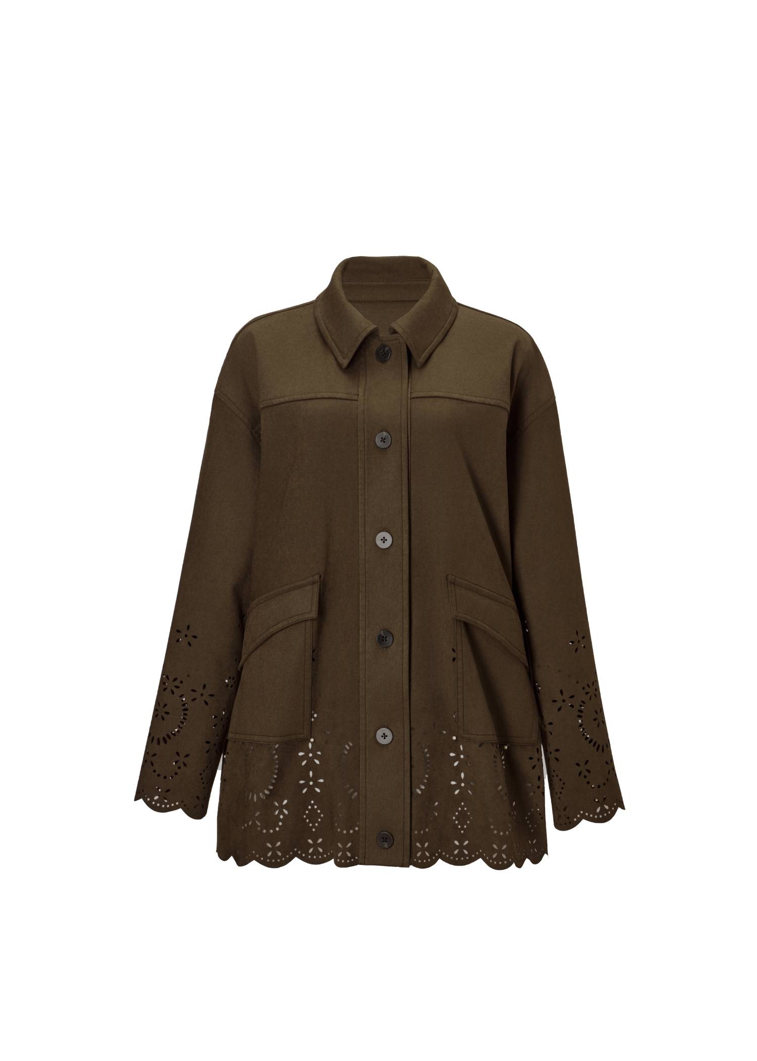 scalloped punch faux suede shirt JK