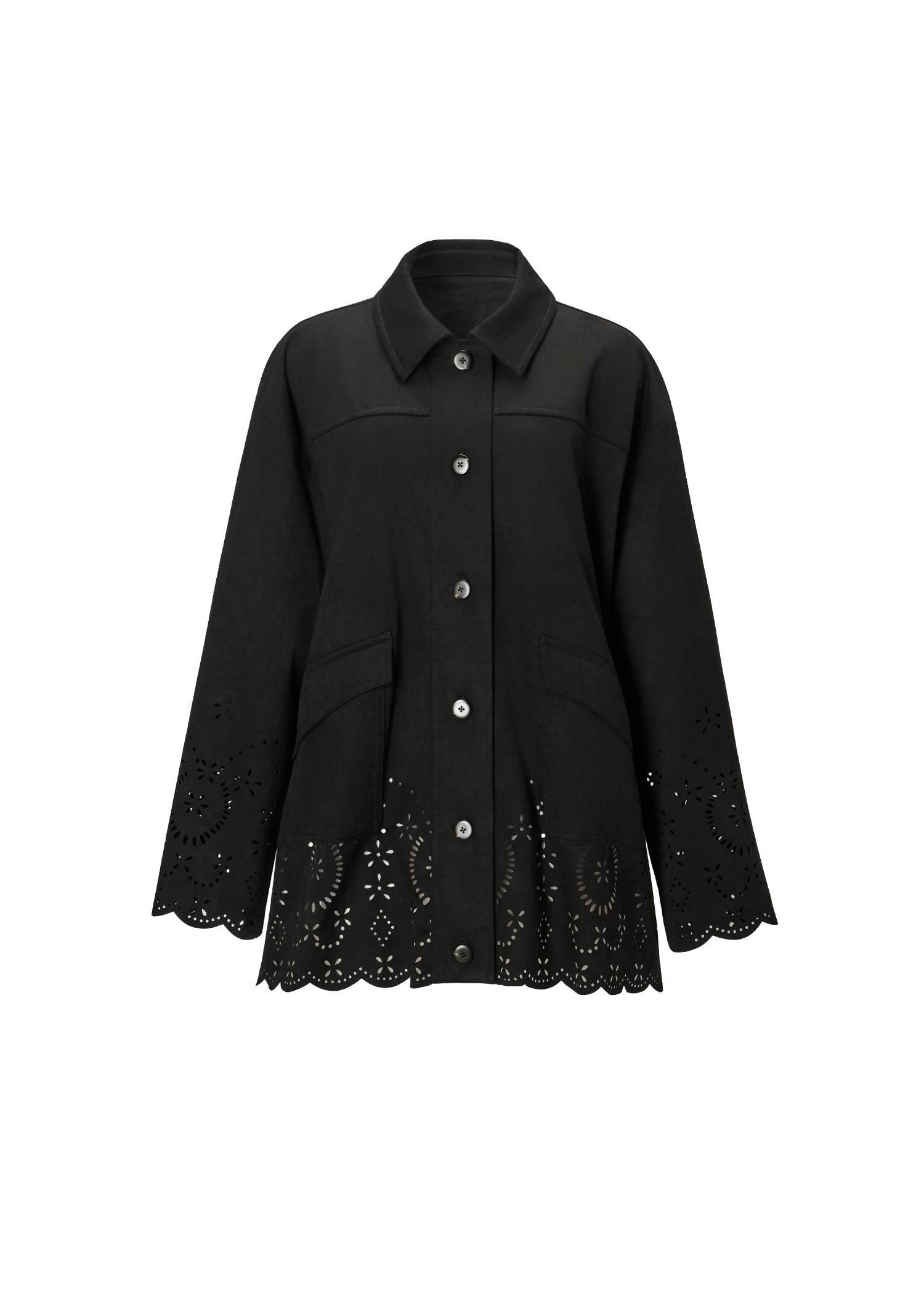 scalloped punch faux suede shirt JK
