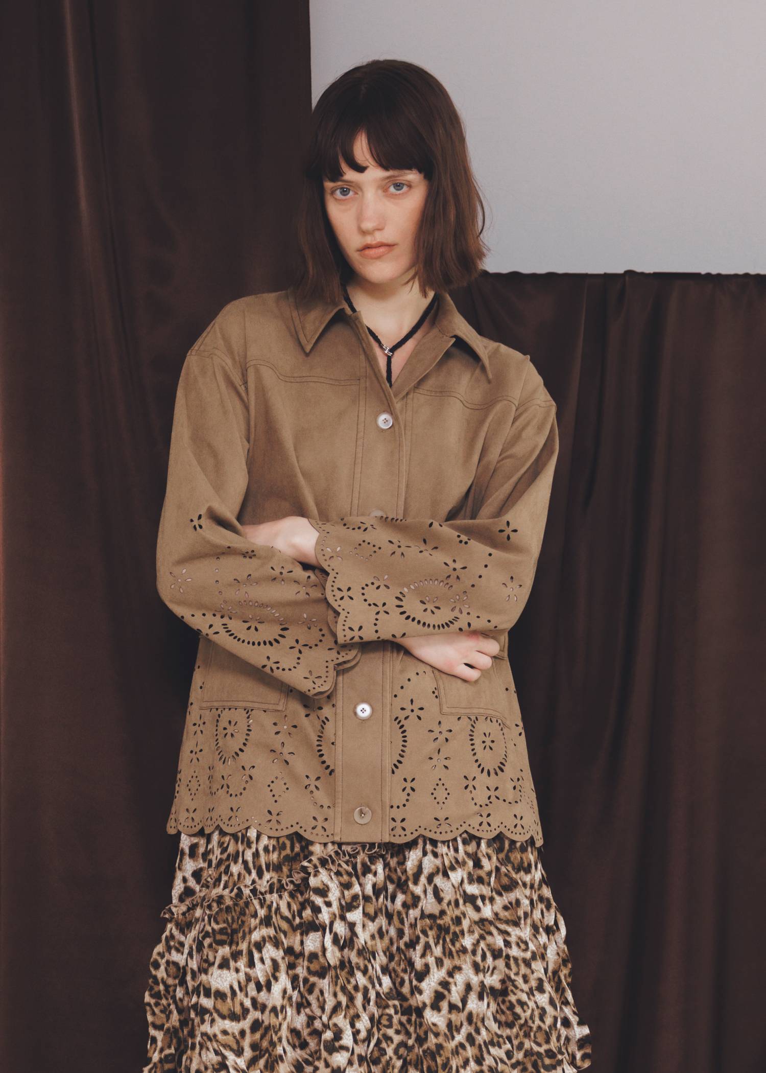 scalloped punch faux suede shirt JK
