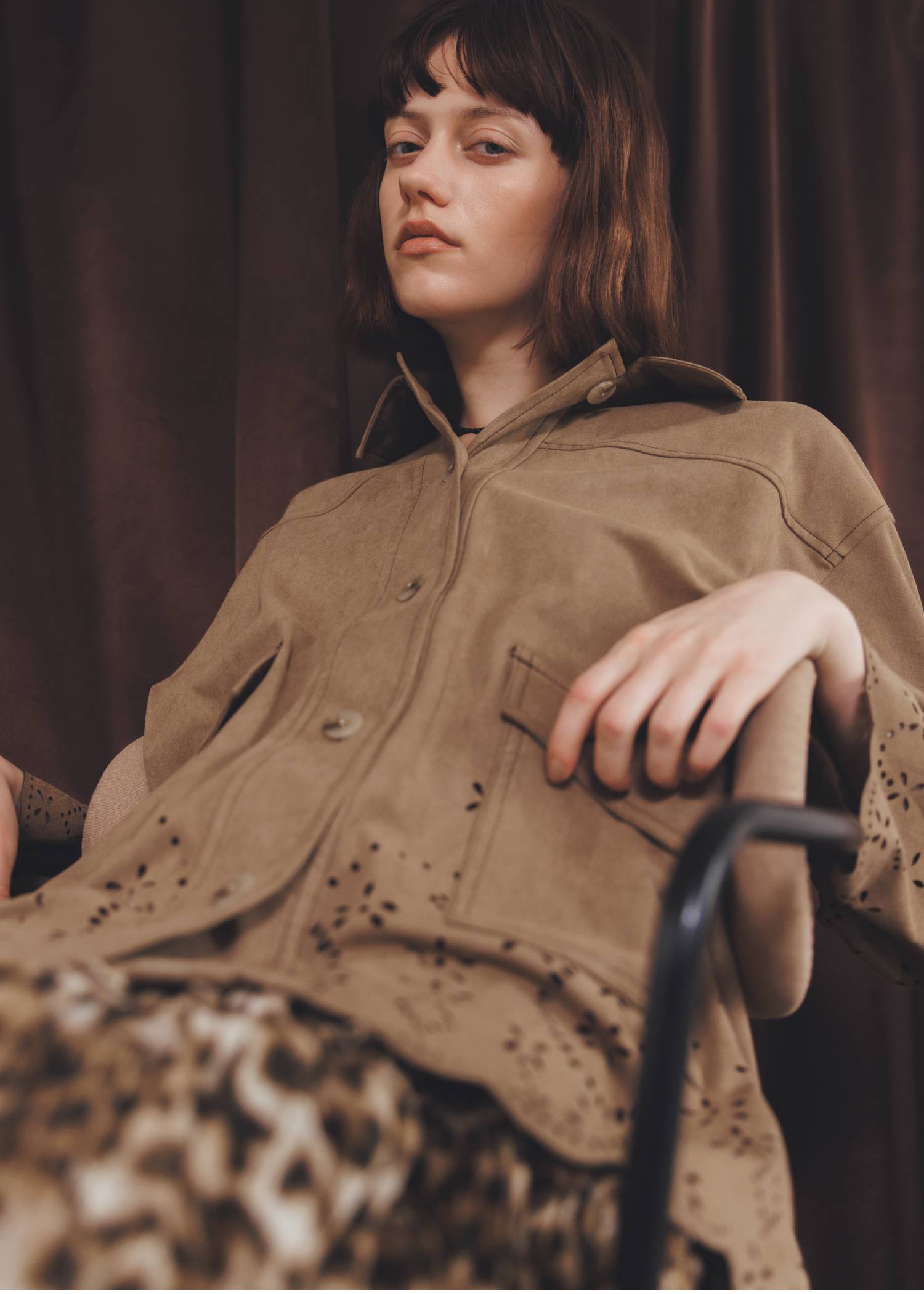 scalloped punch faux suede shirt JK
