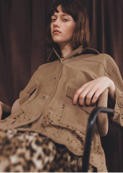 scalloped punch faux suede shirt JK