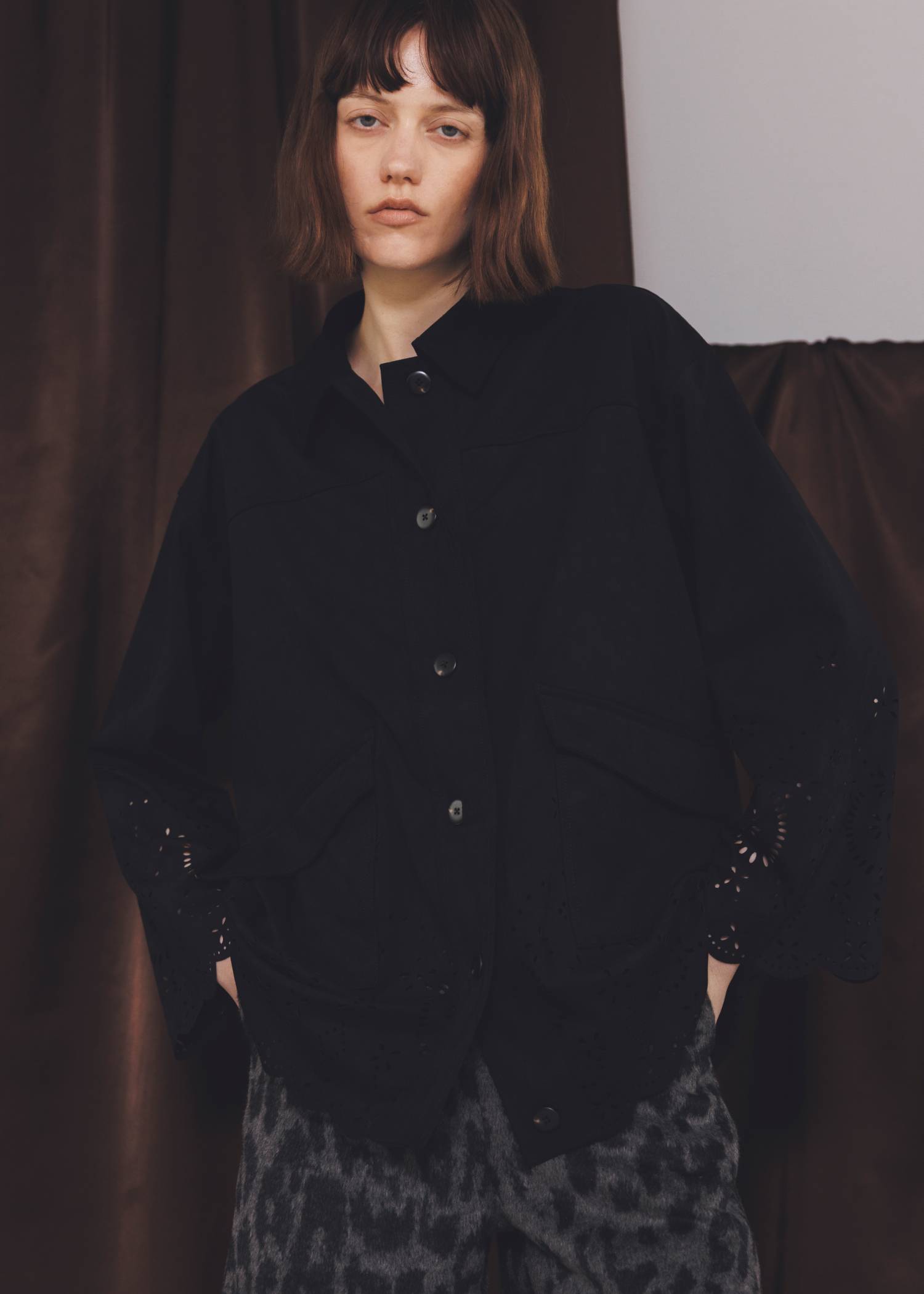 scalloped punch faux suede shirt JK