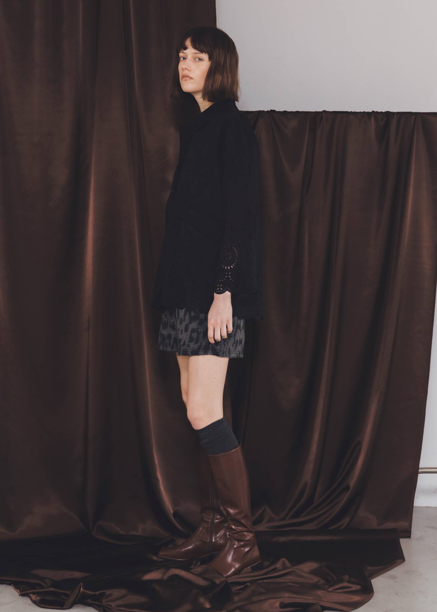 scalloped punch faux suede shirt JK