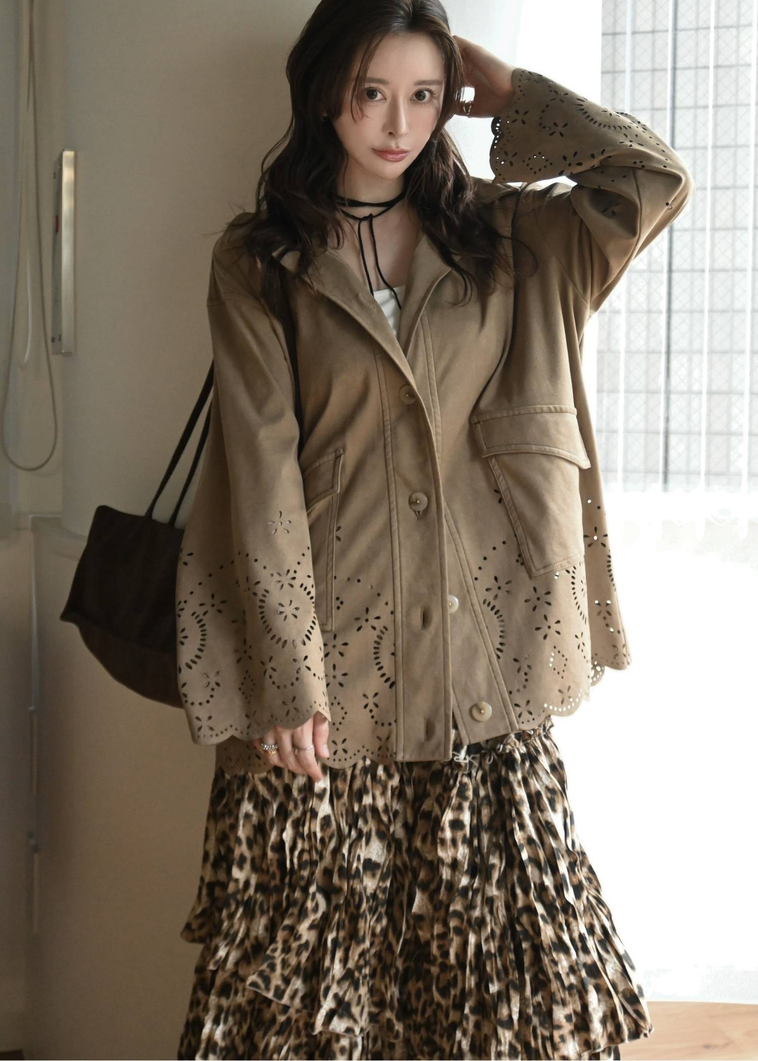 scalloped punch faux suede shirt JK