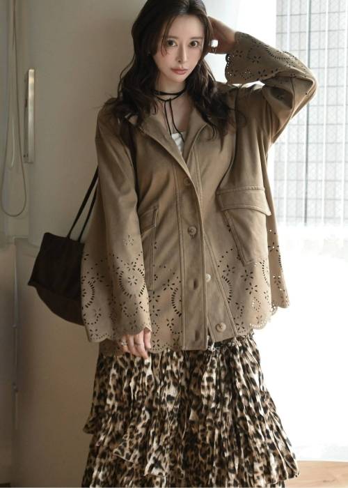 scalloped punch faux suede shirt JK