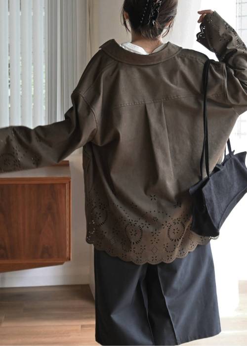 scalloped punch faux suede shirt JK