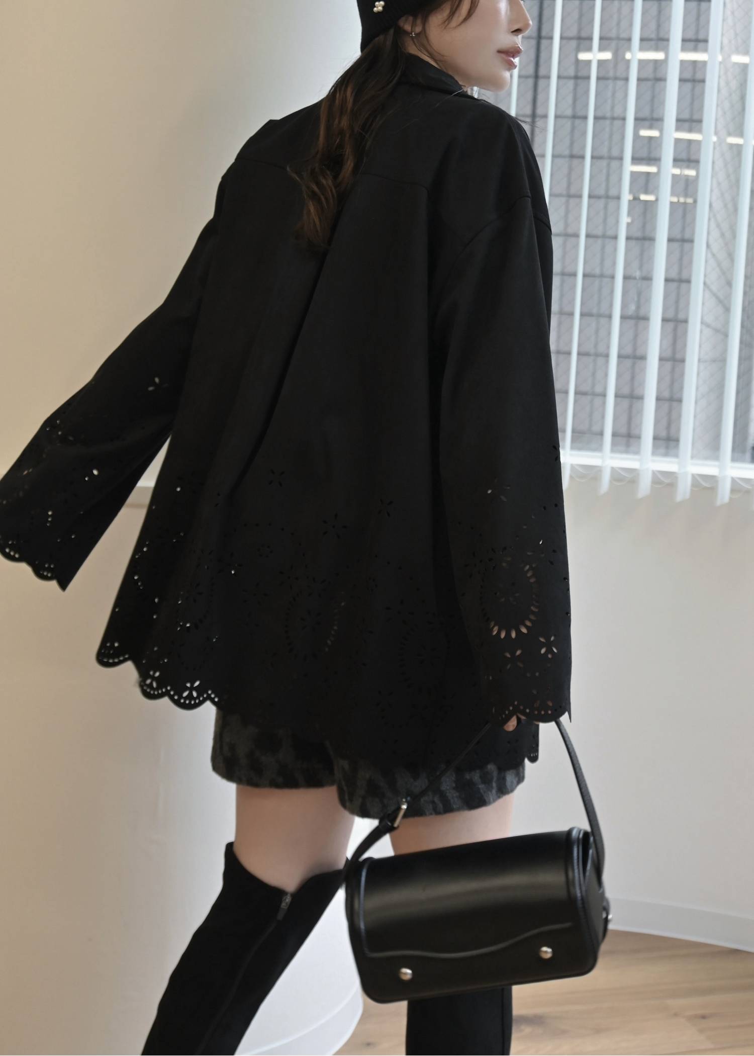 scalloped punch faux suede shirt JK