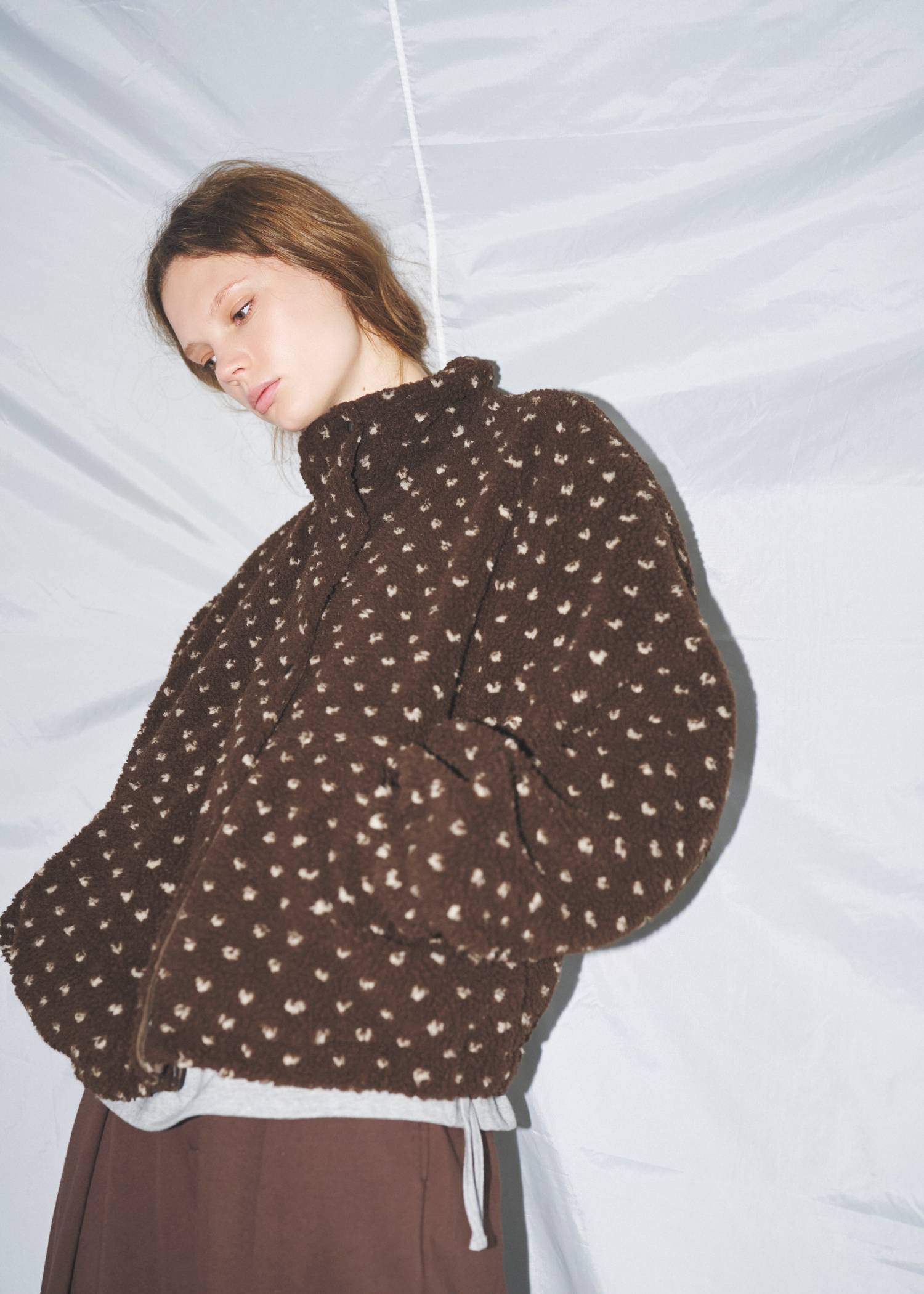 dot jcquard boa zip blouson