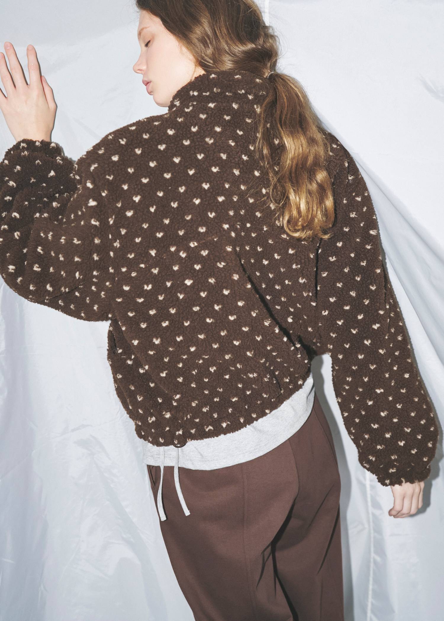 dot jcquard boa zip blouson
