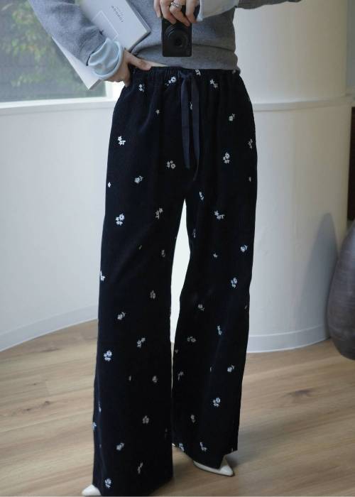 floral embroidery corduroy relax PT