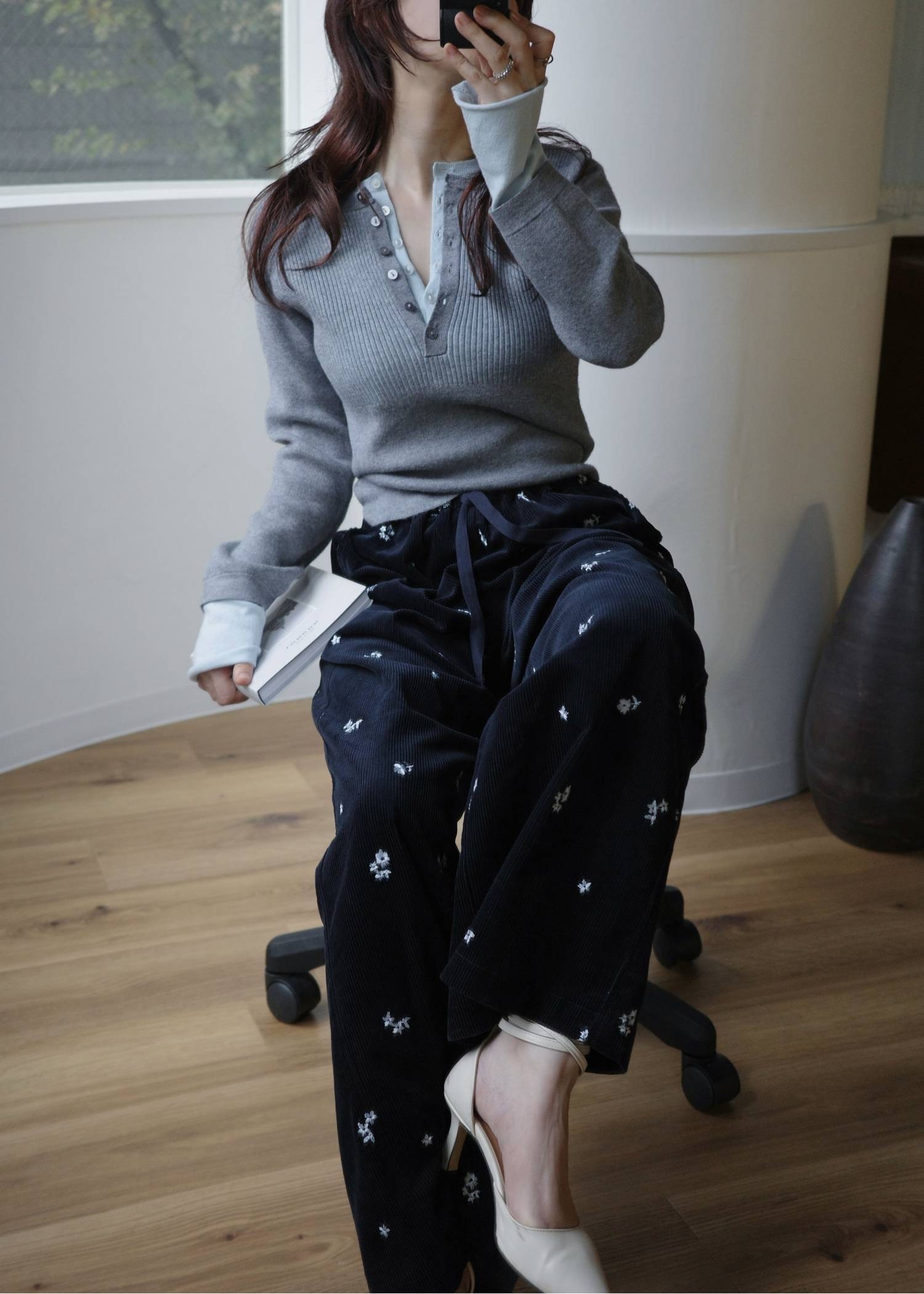 floral embroidery corduroy relax PT