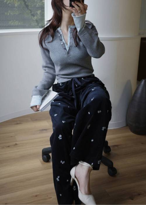 floral embroidery corduroy relax PT