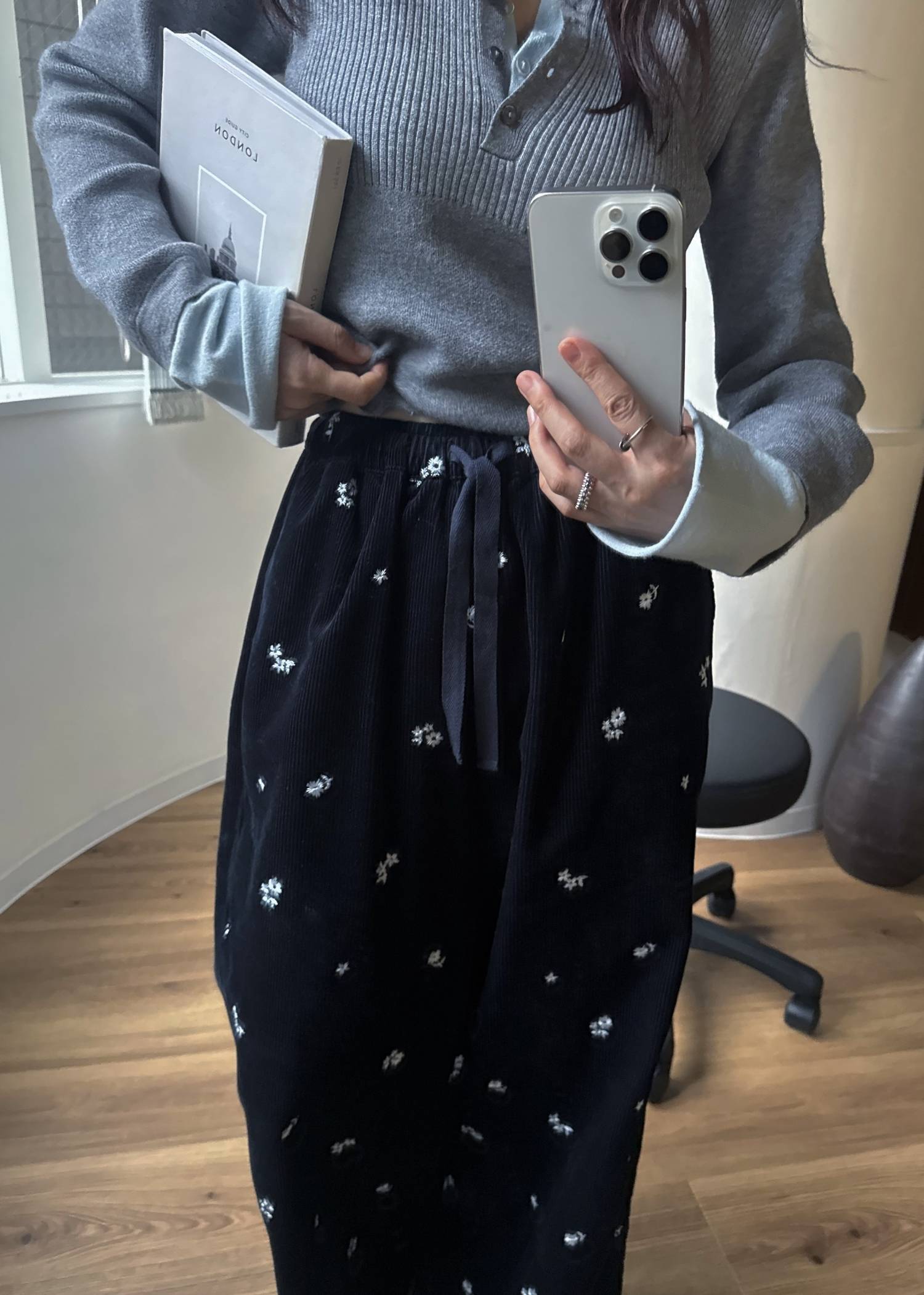 floral embroidery corduroy relax PT