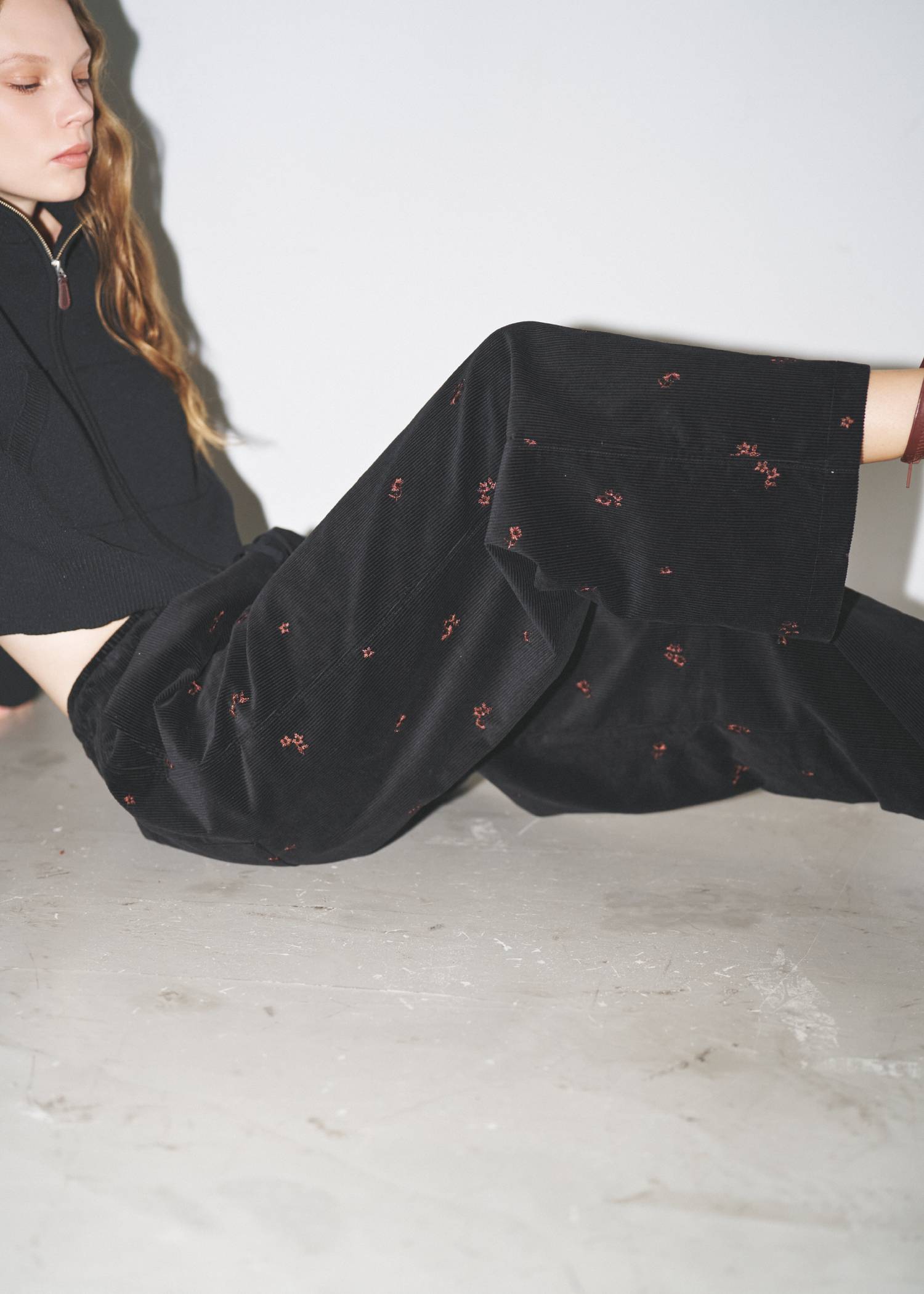 floral embroidery corduroy relax PT