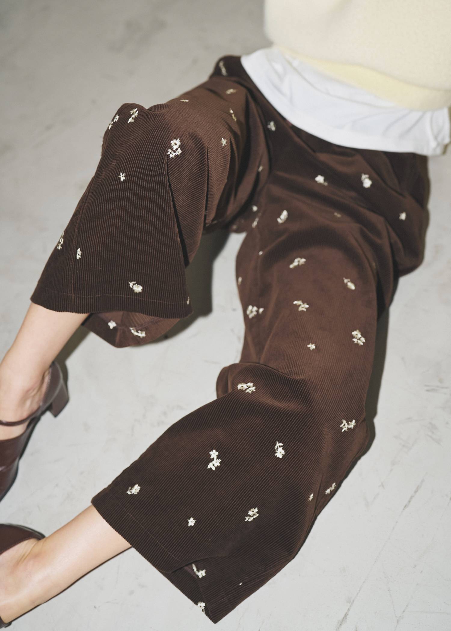 floral embroidery corduroy relax PT