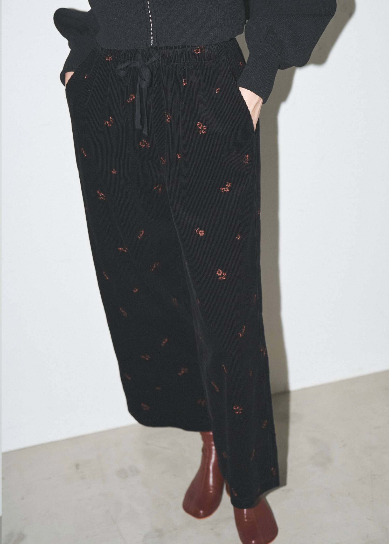 floral embroidery corduroy relax PT