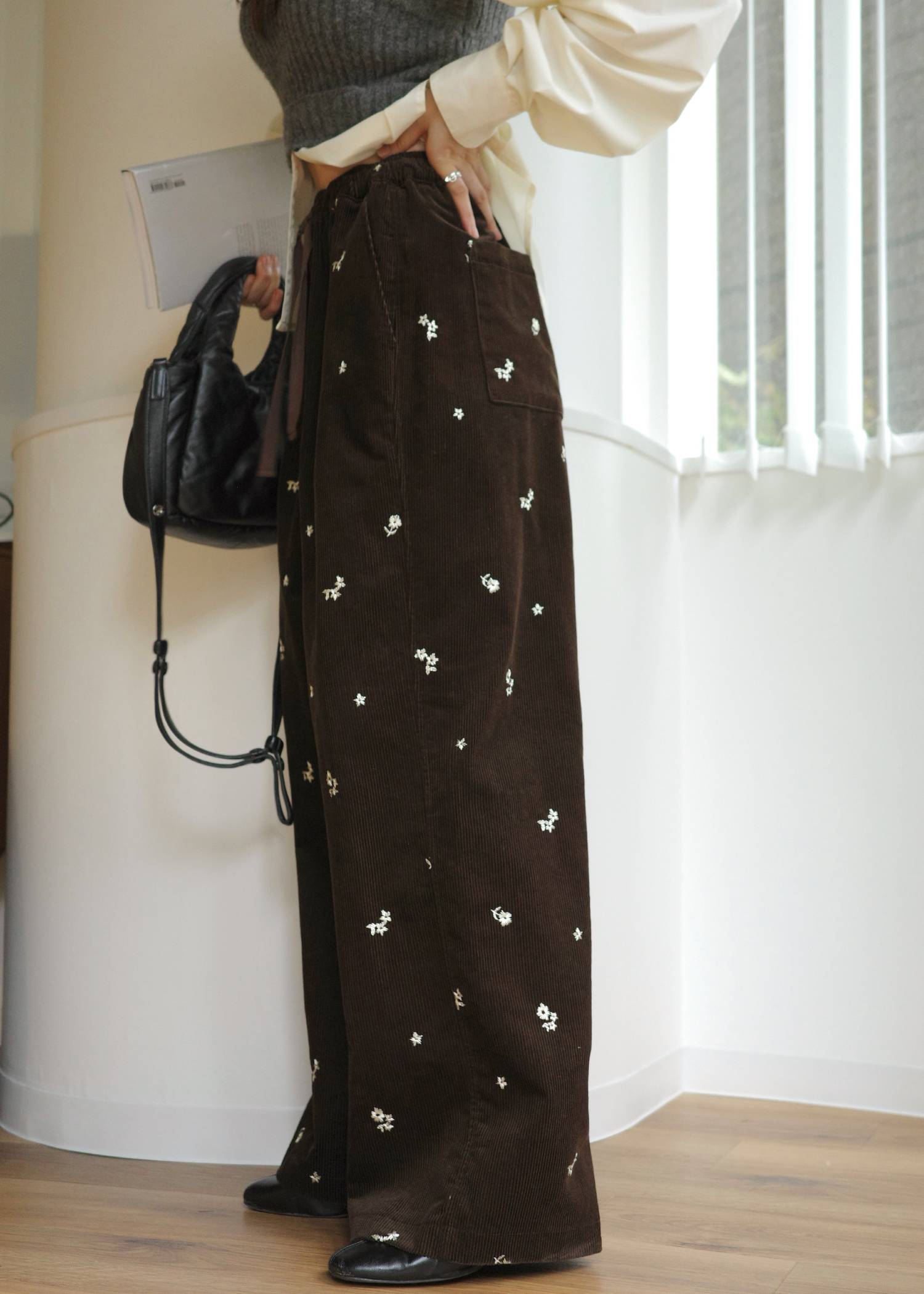 floral embroidery corduroy relax PT