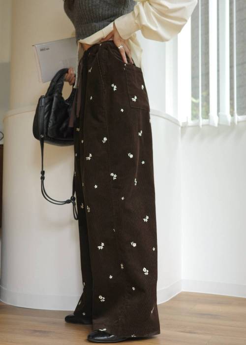 floral embroidery corduroy relax PT