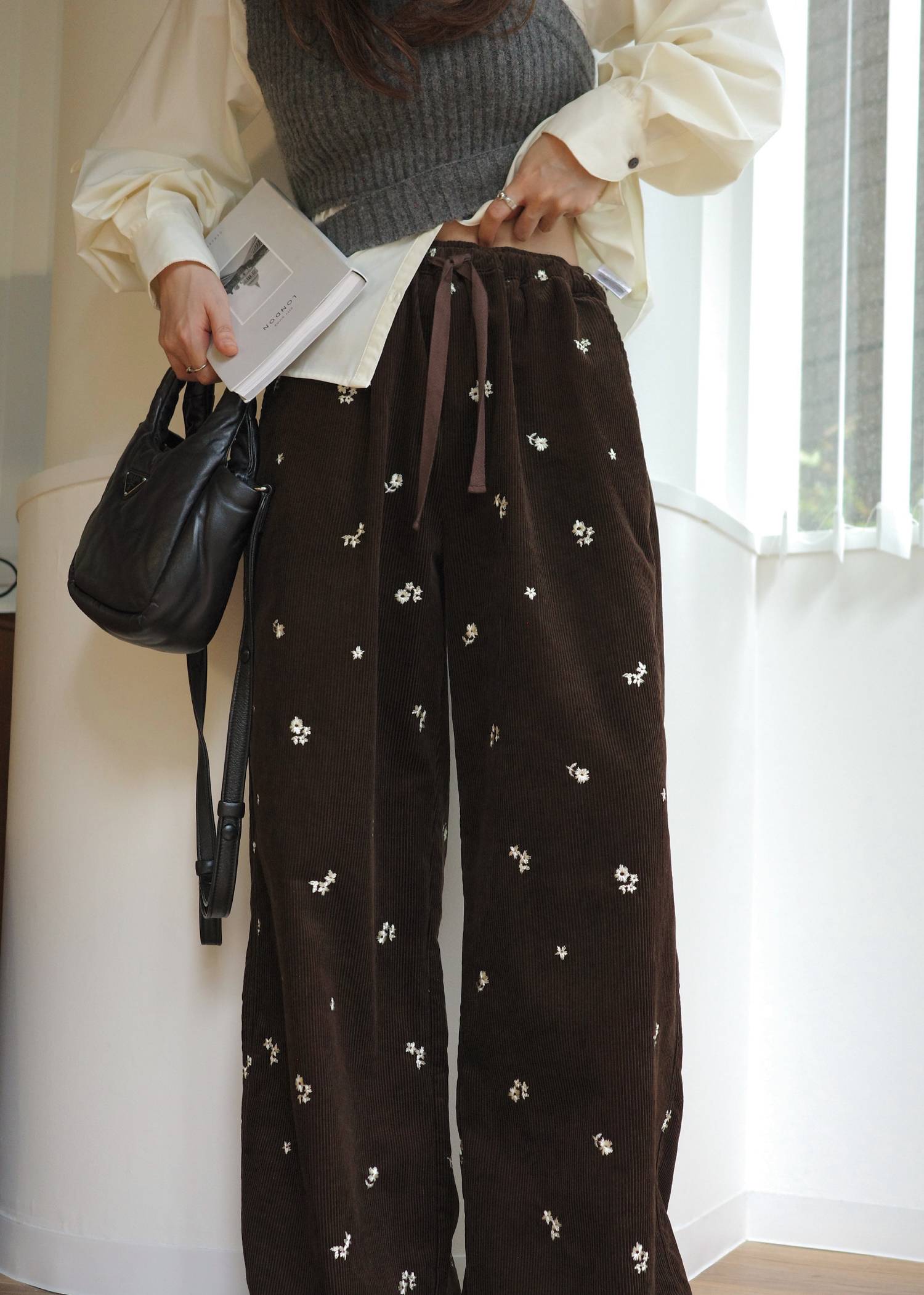 floral embroidery corduroy relax PT