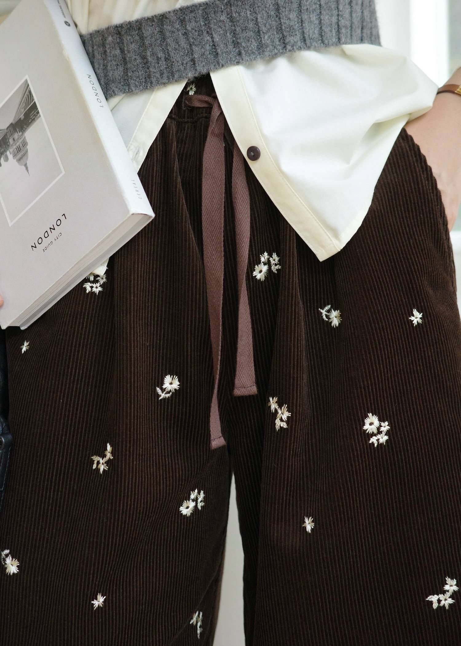 floral embroidery corduroy relax PT