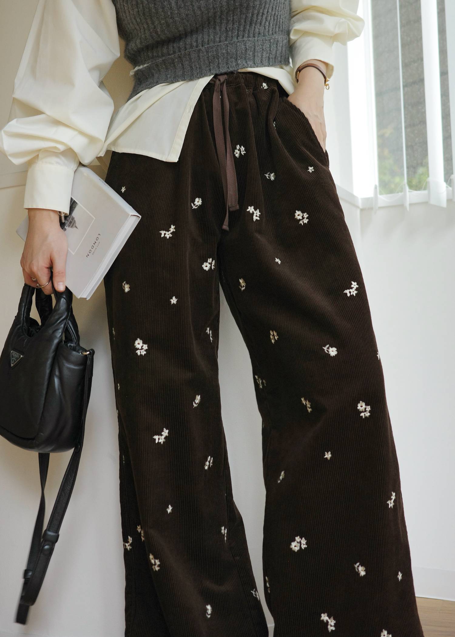 floral embroidery corduroy relax PT