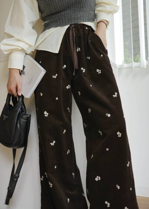 floral embroidery corduroy relax PT