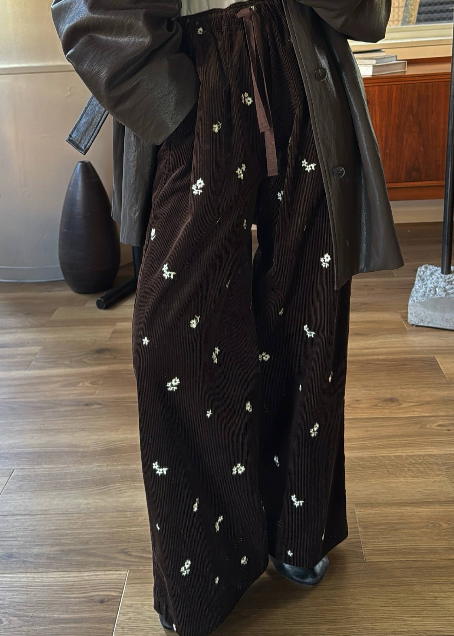 floral embroidery corduroy relax PT