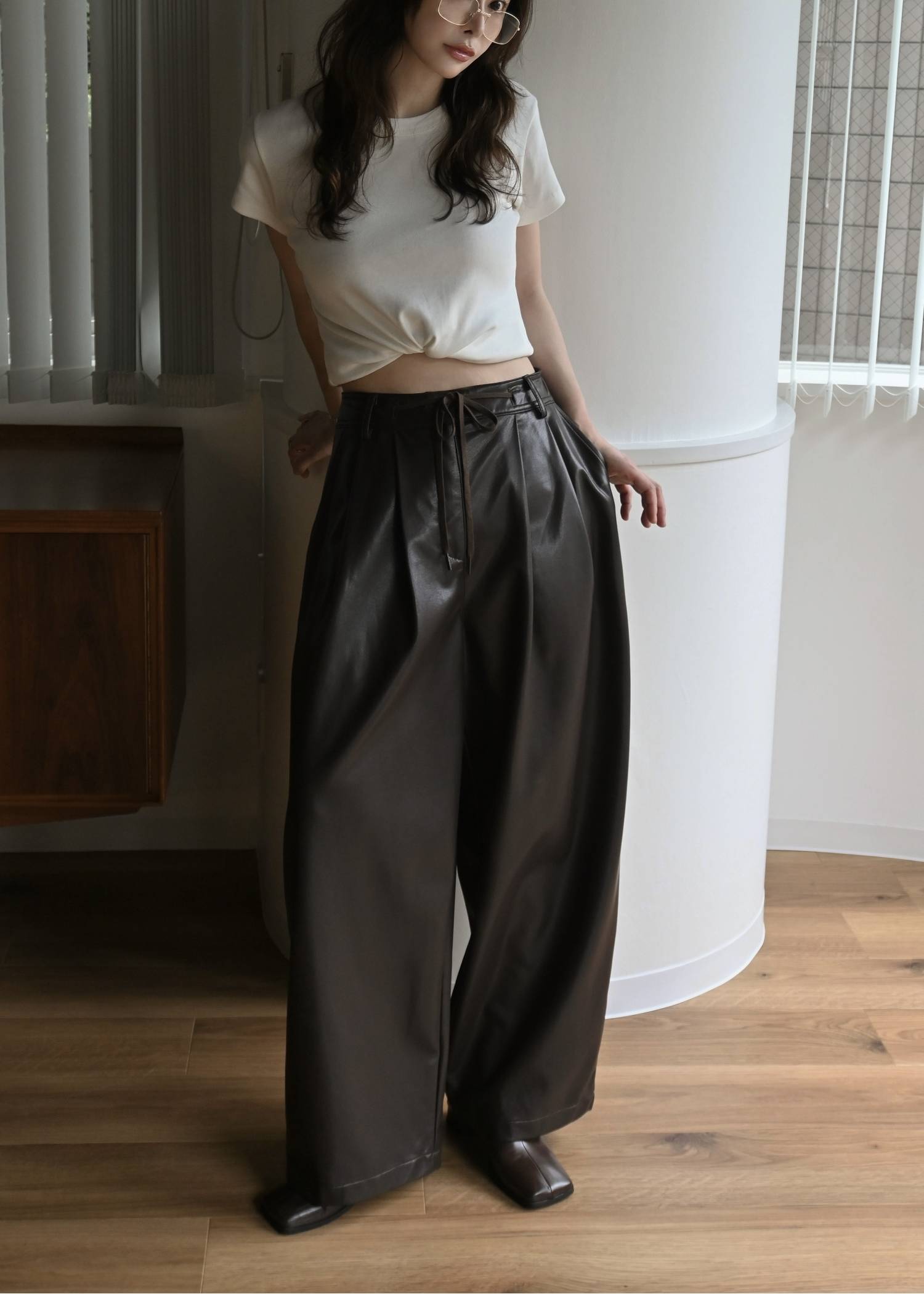 soft synthetic leather relaxed tuck PT