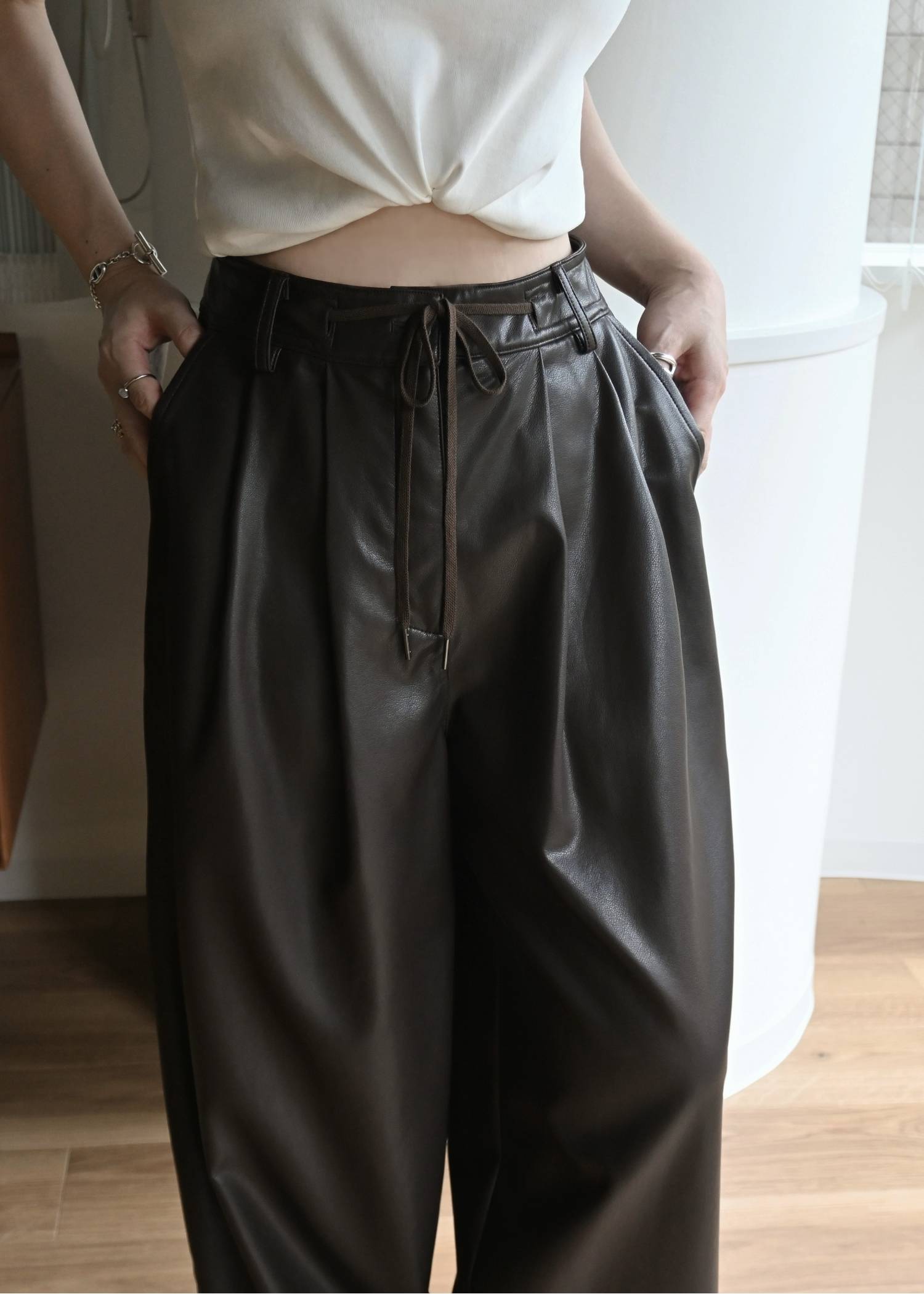 soft synthetic leather relaxed tuck PT