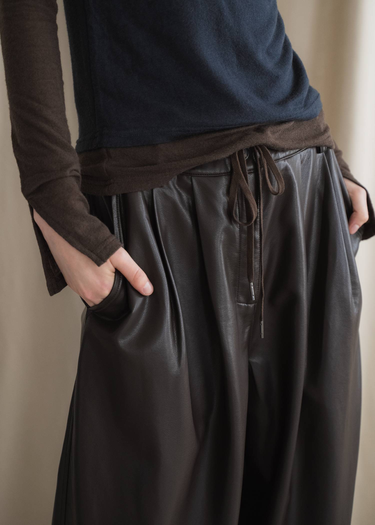 soft synthetic leather relaxed tuck PT