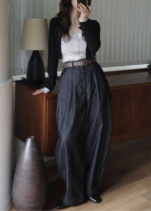 side tuck chemical wash corduroy curve PT